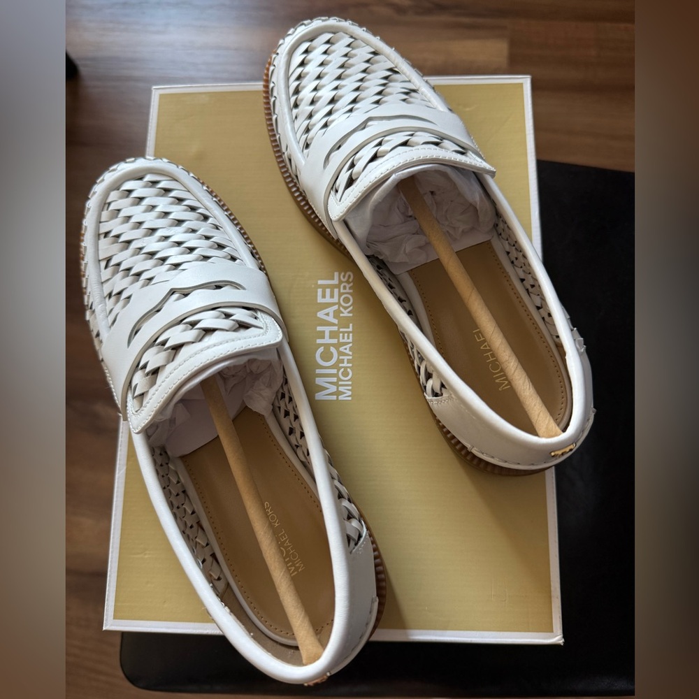 Michael Kors Ivory Woven Slip-On Shoes